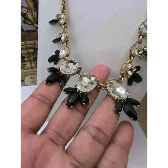 JCrew Goldtone Black Acrylic Clear Rhinestone Statement Necklace - Picture 3 of 5